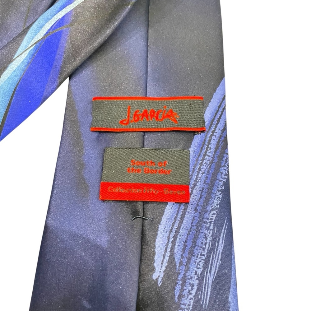 Jerry J.Garcia Blue and Black Artistic Silk Neck Tie - Picture 4 of 4